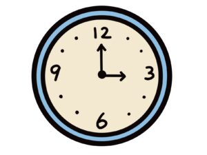三時を示した時計のイラスト