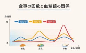 食事の回数と血糖値の関係を表した図