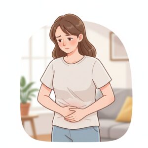 お腹を押さえ不調そうな女性のイラスト