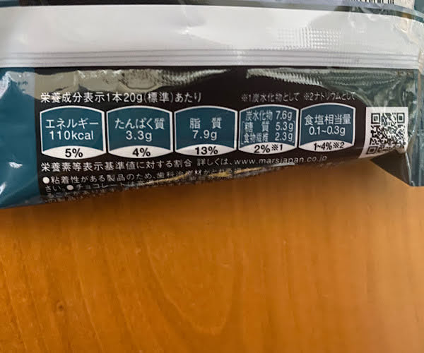 ビーカインド　チョコナッツバー　ダークチョコレート＆シーソルト　小袋サイズ　栄養成分表