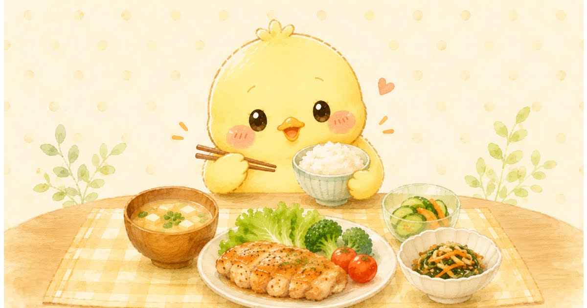 ひよこ　食事を楽しんでいる